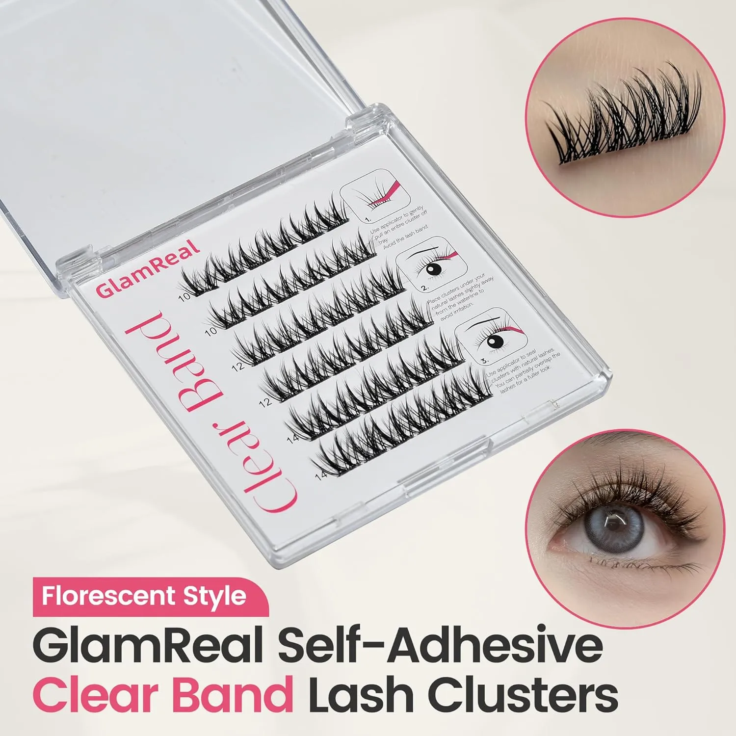 0 Feel Self Adhesive Natural Invisible Band Lash Clusters Fluffy Volumizing DIY Clear Band Lashes Press-On Lashes No Glue Needed False Eyelashes (10-14mm D-curl) by GlamReal