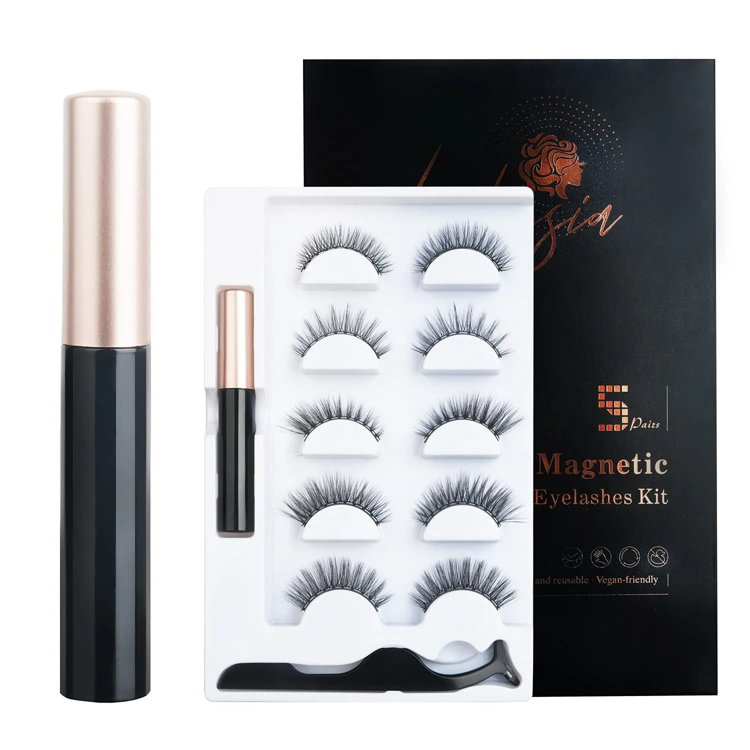 10-Magnet Magnetic Eyelashes and Eyeliner Kit With Tweezers
