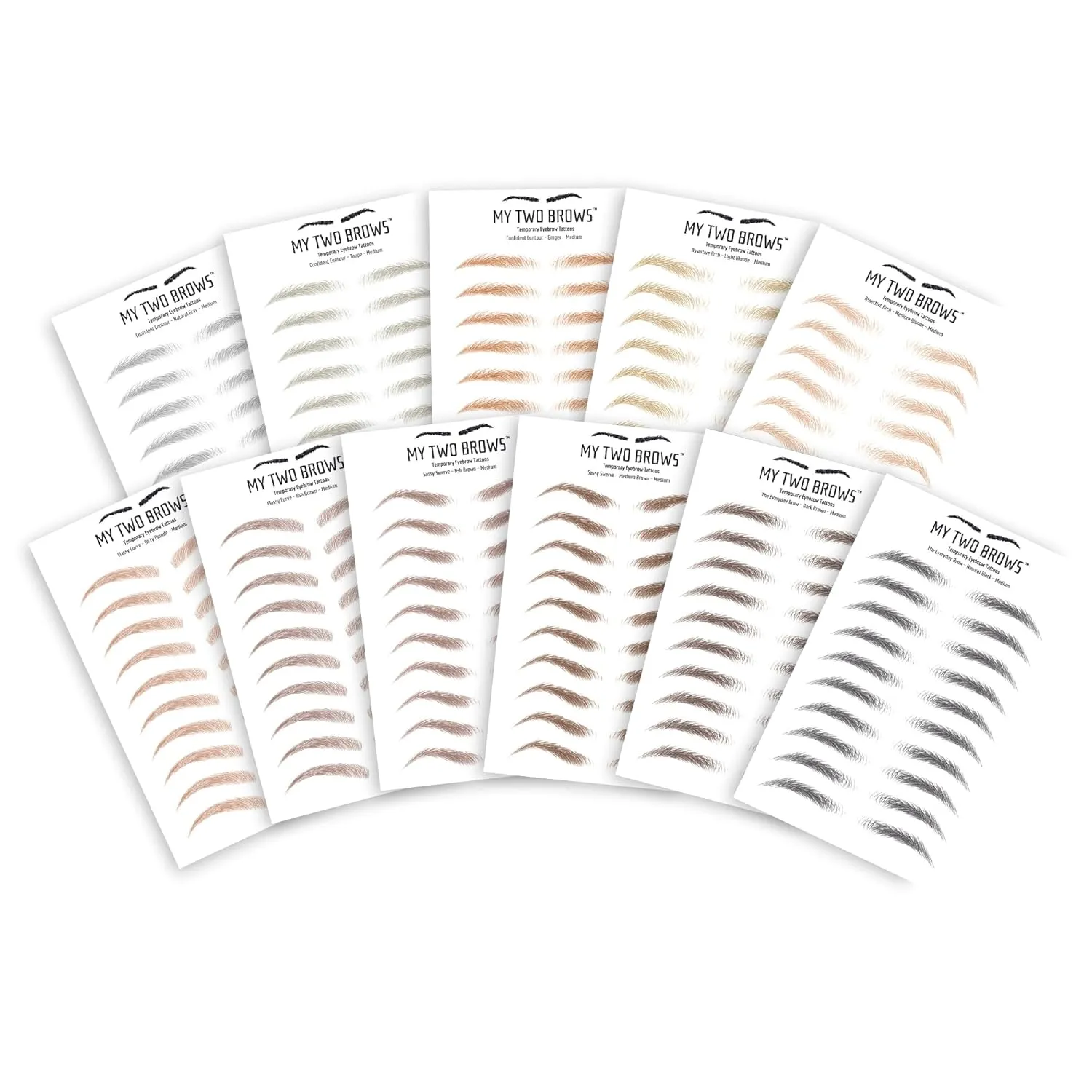 (10 pairs) Ash Brown Temporary Eyebrow Tattoo - Medium Size - Waterproof & Smudgeproof - Assertive Arch Style Eyebrow Stickers - Sheet Lasts up to 30 Days - Won't Work on Existing Brows