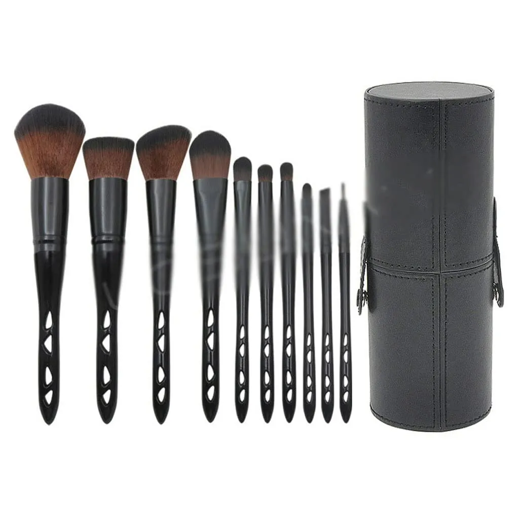 10 Pieces Of Porous Makeup Brush Set, Black Barreled Eye Makeup Tools