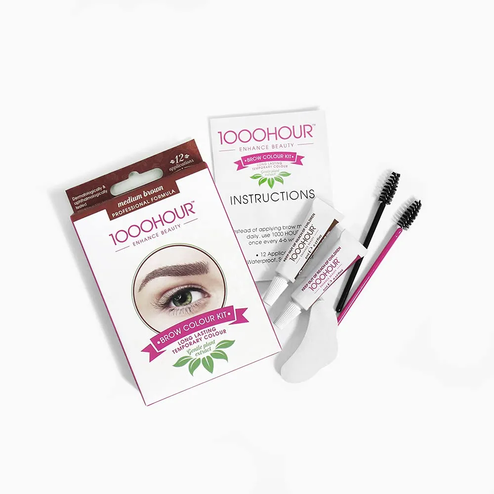 1000 Hour Professional Formula Brow Color Kit - Defined Brows with a Long-Lasting Formula with Eyebrow Mascara - Brow Gel for BROWS ONLY that Last Up To 6 Weeks with 12 Application - Medium Brown
