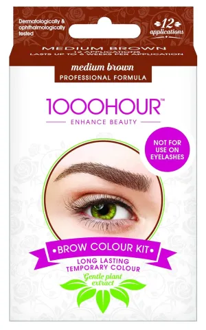 1000 Hour Professional Formula Brow Color Kit - Defined Brows with a Long-Lasting Formula with Eyebrow Mascara - Brow Gel for BROWS ONLY that Last Up To 6 Weeks with 12 Application - Medium Brown