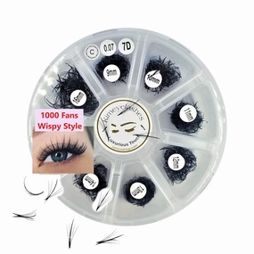 1000 Premade Volume Fans Mixed Lengths 9-16mm Loose C, D Curl - Handmade Eyelash Extensions Supplies Russian Volume Lash 4D-10D (Curl D, 7D - 0.07 - Wispy)