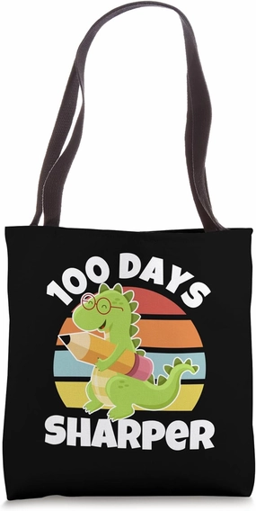 100 Days Sharper Dinosaur Pencil 100th Day Elementary School Tote Bag