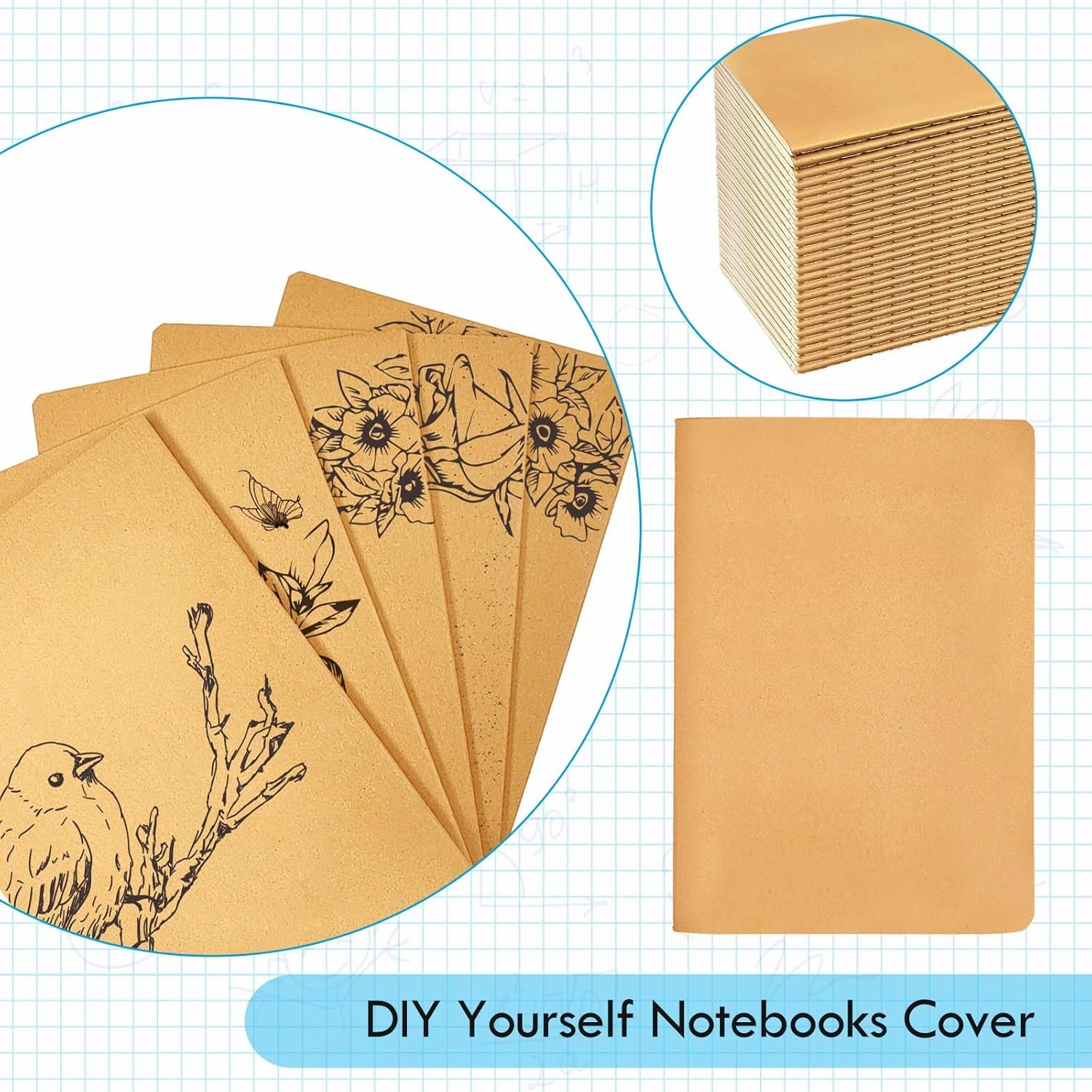 100 Pack Notebooks Bulk, Journaling Kraft Notebooks 5.5 x 8.3 A5 Softcover Notebook for Travelers Students Office Writing Sketch Travel Journal Notepad with 72 Pages 36 Sheets(Brown-Lined)