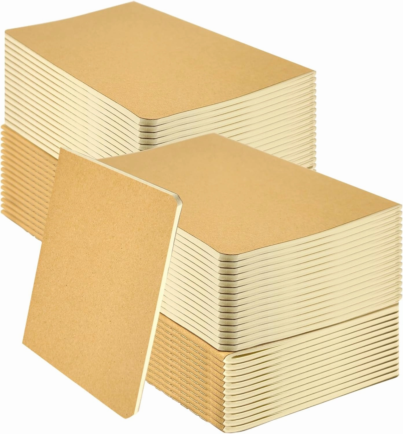 100 Pack Notebooks Bulk, Journaling Kraft Notebooks 5.5 x 8.3 A5 Softcover Notebook for Travelers Students Office Writing Sketch Travel Journal Notepad with 72 Pages 36 Sheets(Brown-Lined)