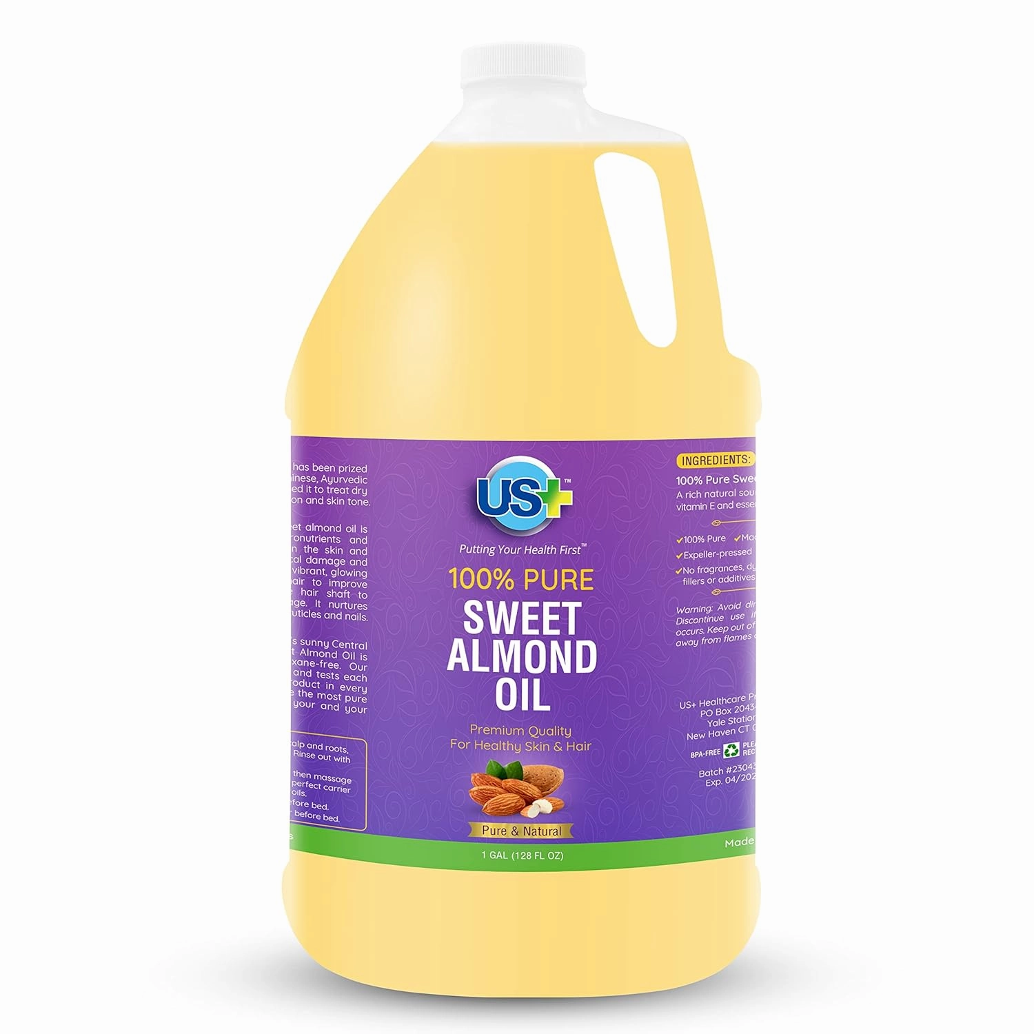 100% Pure Sweet Almond Oil - All-natural, Expeller-pressed, Hexane-free - Premium Quality for Healthy Skin & Hair (1 Gallon)