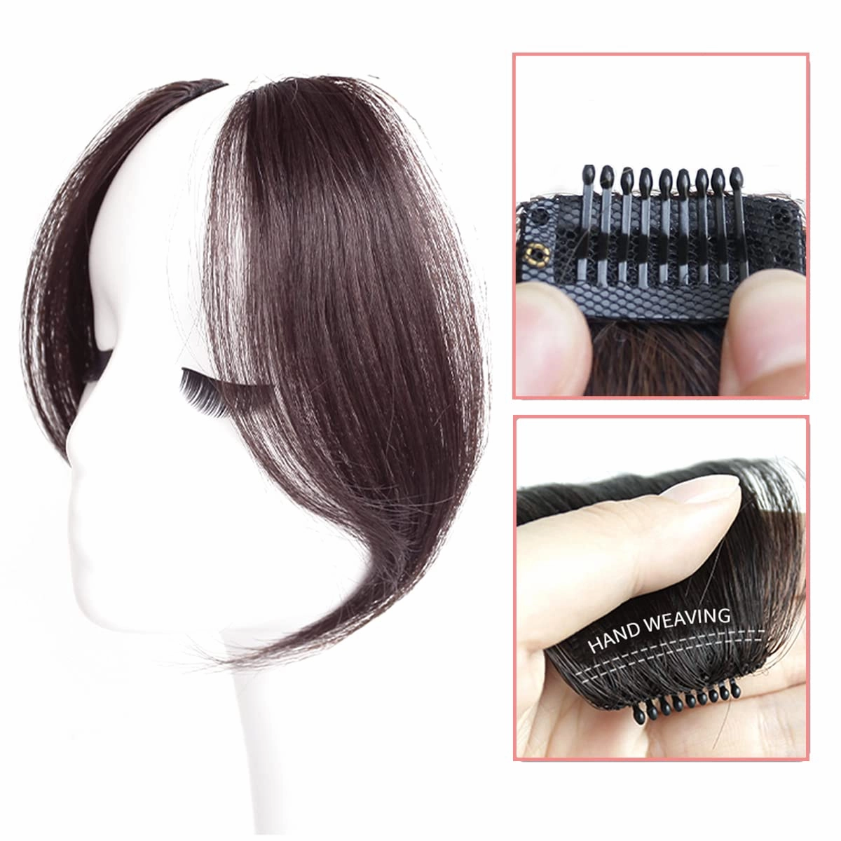 10Inch 2pcs Layeder Remy Hair Long Bangs Side Bangs False Bangs Clip-In Bangs Human Hair Extension Middle Part Fringe Hair Pieces Fake Fringe Invisible Bangs for Women Dark Brown