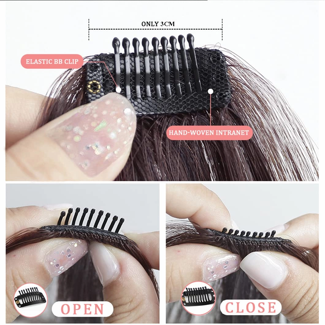 10Inch 2pcs Layeder Remy Hair Long Bangs Side Bangs False Bangs Clip-In Bangs Human Hair Extension Middle Part Fringe Hair Pieces Fake Fringe Invisible Bangs for Women Dark Brown