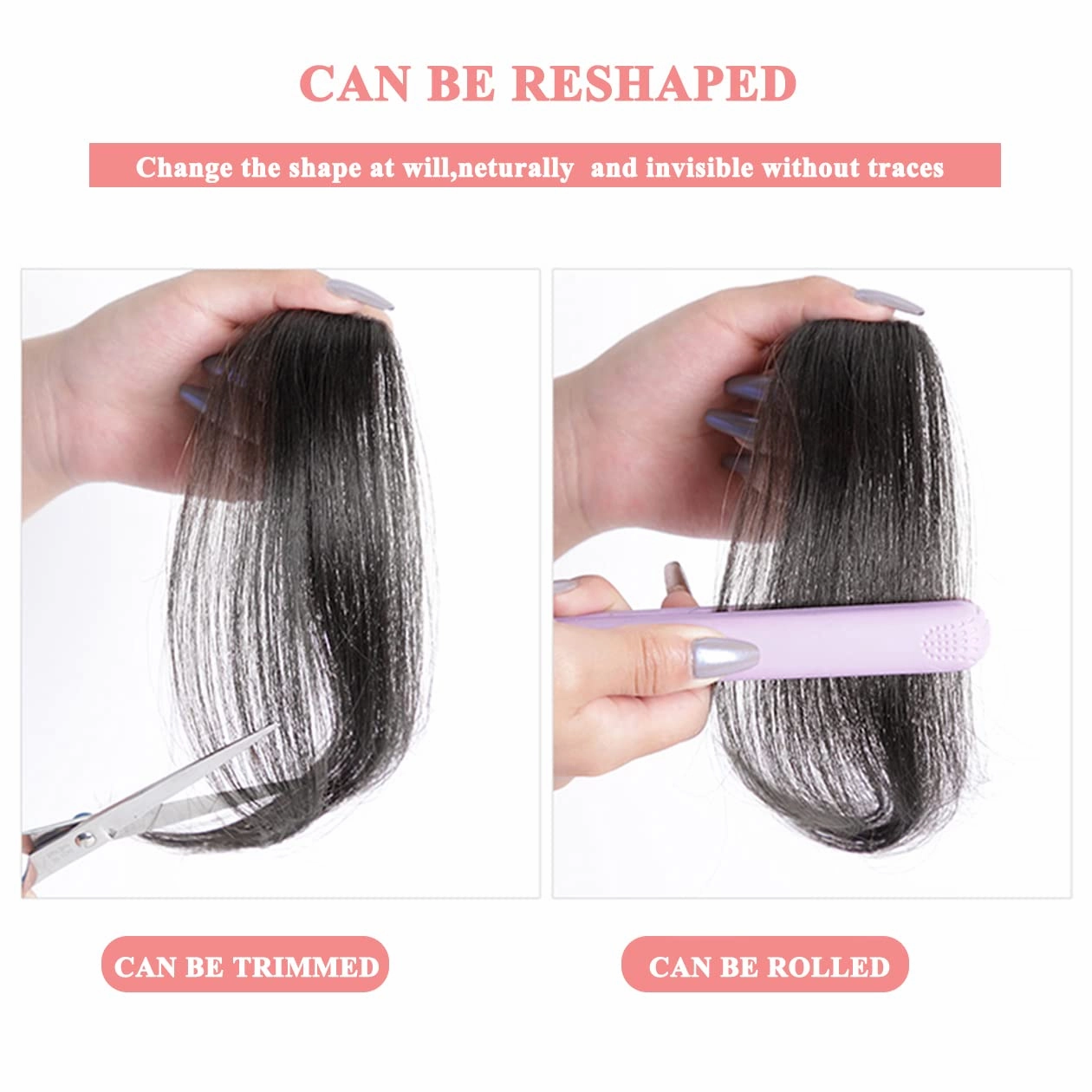 10Inch 2pcs Layeder Remy Hair Long Bangs Side Bangs False Bangs Clip-In Bangs Human Hair Extension Middle Part Fringe Hair Pieces Fake Fringe Invisible Bangs for Women Dark Brown