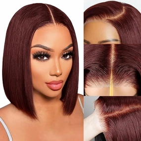 10Inch Wear and Go Glueless Reddish Brown Bob Wig Human Hair 7x5 Closure Wigs Human Hair Pre Plucked Pre Cut 200% Density Short Bob Wigs for Black Women Glueless Bob Wig