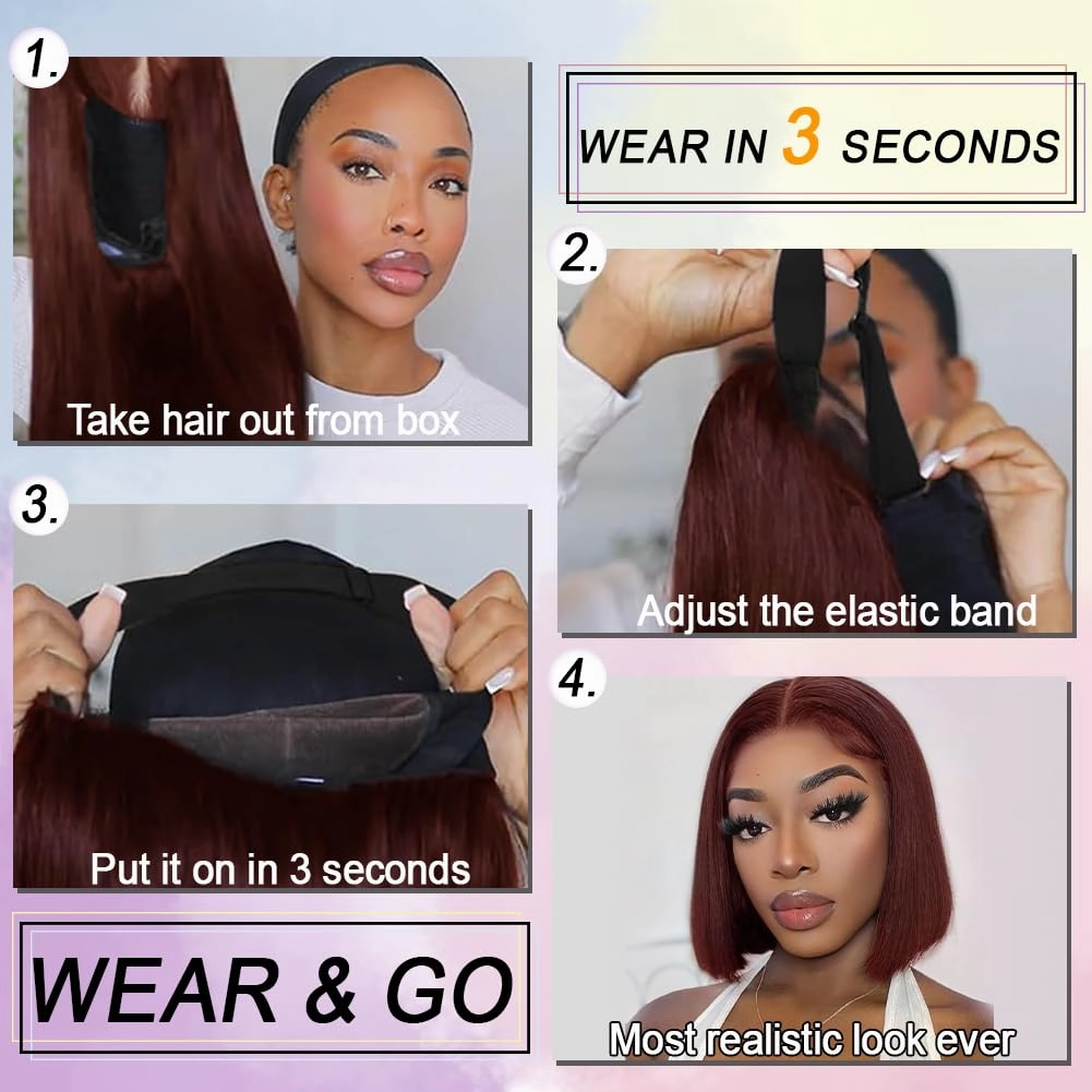 10Inch Wear and Go Glueless Reddish Brown Bob Wig Human Hair 7x5 Closure Wigs Human Hair Pre Plucked Pre Cut 200% Density Short Bob Wigs for Black Women Glueless Bob Wig