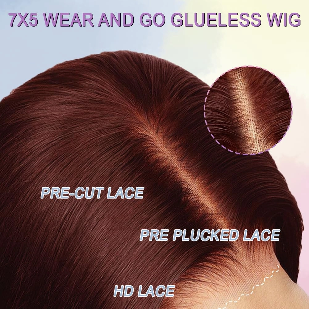 10Inch Wear and Go Glueless Reddish Brown Bob Wig Human Hair 7x5 Closure Wigs Human Hair Pre Plucked Pre Cut 200% Density Short Bob Wigs for Black Women Glueless Bob Wig