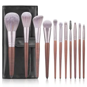 11pcs Makeup Brushes Set Walnut Handle Powder Blusher Lip Eyeliner Eyeshadow Microcrystalline Silk Brush Beauty Tools Kit