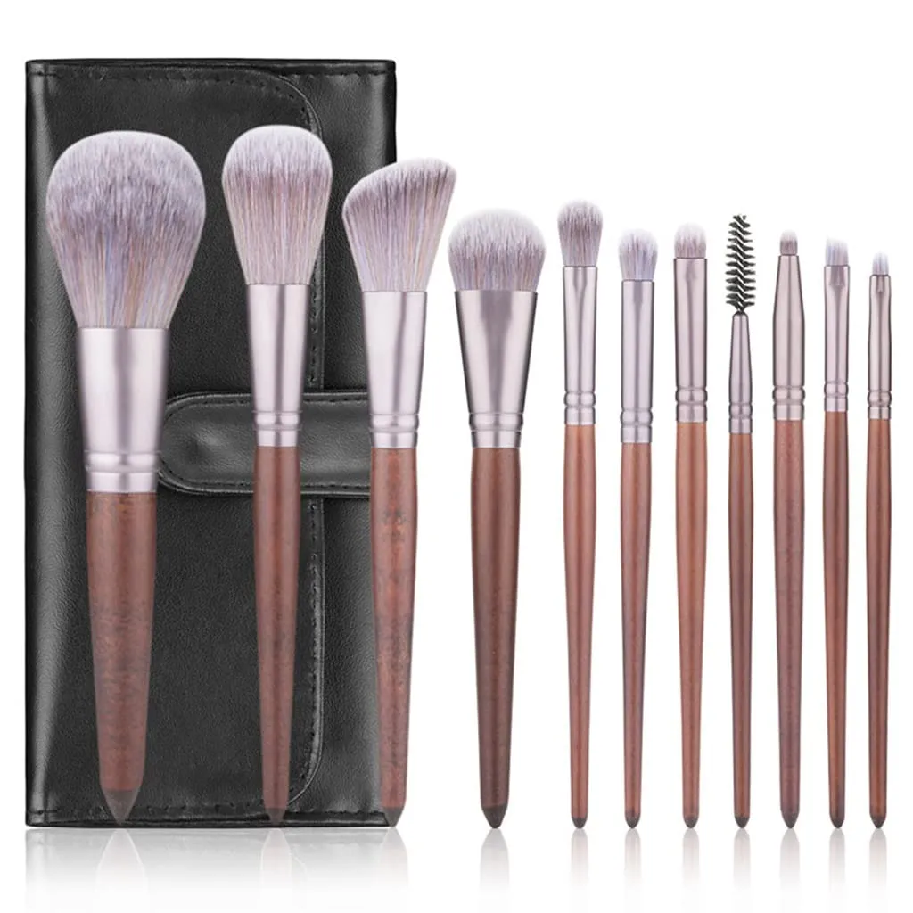 11pcs Makeup Brushes Set Walnut Handle Powder Blusher Lip Eyeliner Eyeshadow Microcrystalline Silk Brush Beauty Tools Kit
