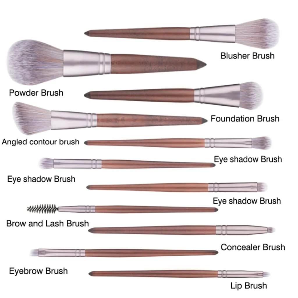 11pcs Makeup Brushes Set Walnut Handle Powder Blusher Lip Eyeliner Eyeshadow Microcrystalline Silk Brush Beauty Tools Kit