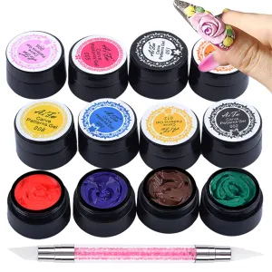 12 Color Sculpture Gel 3D Carving Gels for Nail Art Decoration Kit Creative DIY Nail Art Painting Carved Soak Off Polish Flowers Design Modeling Tool