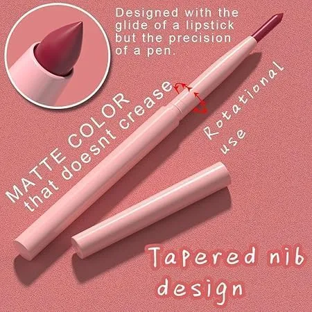 12 Colors Retractable Lip Liner Kit for Define & Sculpting Lips Shades, Long Lasting Waterproof High Pigment Matte Finish Creamy Texture Lip Liner Pencil Set for Women (07 Ruby Red)