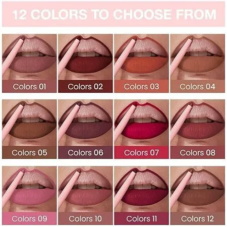12 Colors Retractable Lip Liner Kit for Define & Sculpting Lips Shades, Long Lasting Waterproof High Pigment Matte Finish Creamy Texture Lip Liner Pencil Set for Women (07 Ruby Red)