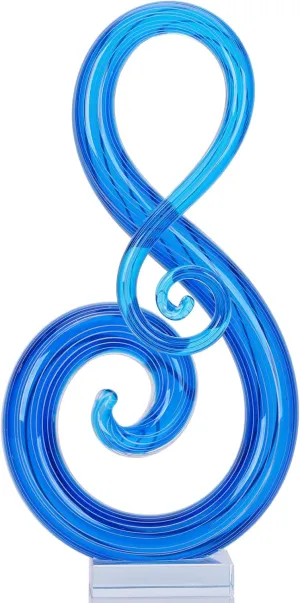 13" H Large Murano Glass Sculpture Blue Hand Blown Glass Figurines Art Music Decor, Modern Blue Glass Decor Crystals Sculpture Statue - for Luxury Home Living Room Office Console Table Decor