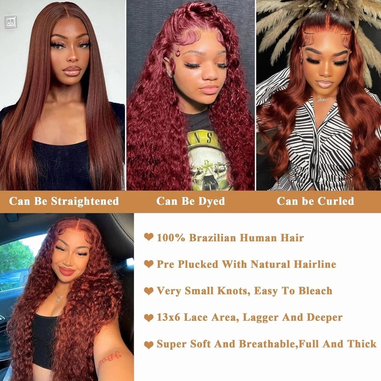 13x6 Bob Wig Human Hair Reddish Brown Water Wave HD Lace Front Wigs Human Hair Pre Plucked 180% Density Glueless Frontal Wigs Human Hair Bleached Knots Color #35 Short Curly Bob Wigs for Women 12 Inch