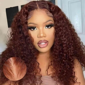 13x6 Bob Wig Human Hair Reddish Brown Water Wave HD Lace Front Wigs Human Hair Pre Plucked 180% Density Glueless Frontal Wigs Human Hair Bleached Knots Color #35 Short Curly Bob Wigs for Women 12 Inch