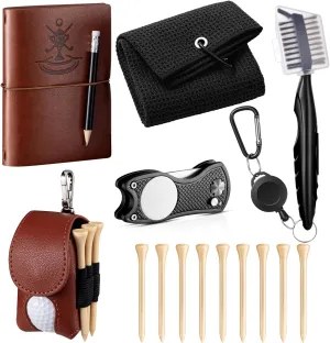14 Pcs Golf Accessories Gifts for Men, Include Golf Tees Towel Ball Bag with Hook Book with Pencil Cleaner Brush Divot Tool with Magnetic Ball Marker for Women Man Gifts