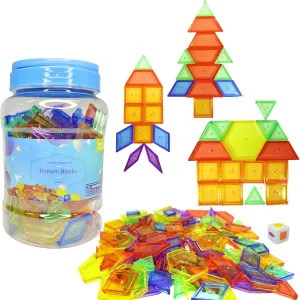 140 Translucent Blocks Light Table Manipulatives, Premium Geometric Shapes Pattern Blocks for STEM/Math/Sensory Play/Light Table Accessories