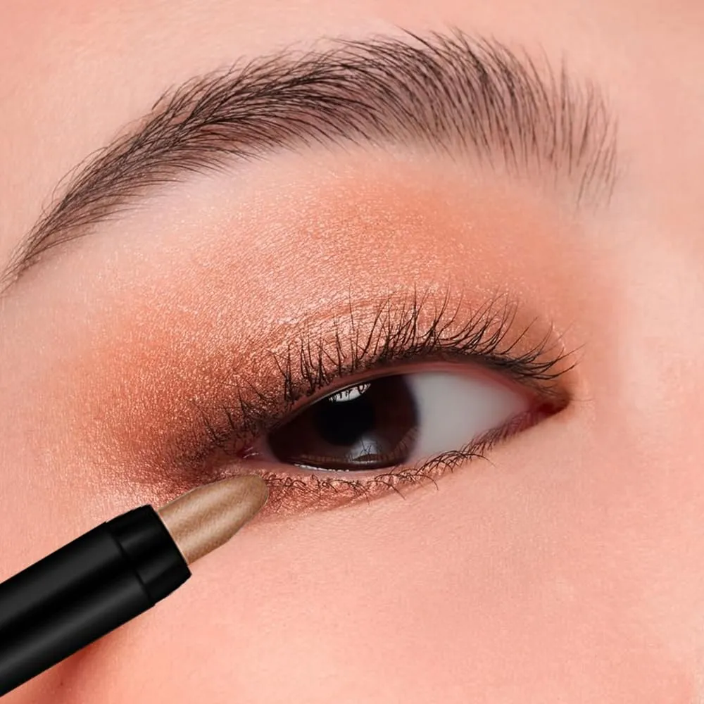 16 Color Highlighter Eyeshadow Pencil, 2025 New Eyeshadow Stick Set, Long-Lasting Glitter Eye shadow for Party, Cream Eye shadow Eyeliner Portable Eye Crayon for Women (Golden brown)