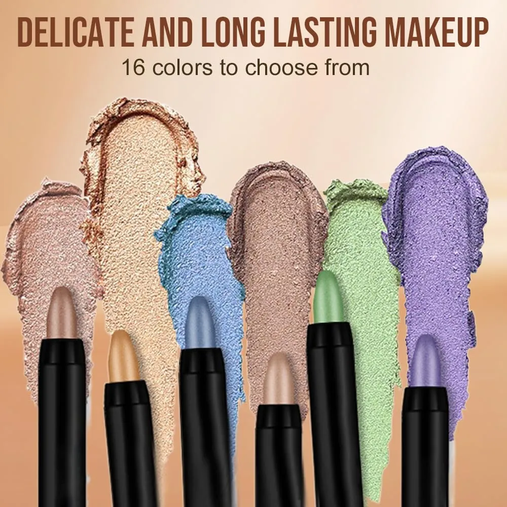 16 Color Highlighter Eyeshadow Pencil, 2025 New Eyeshadow Stick Set, Long-Lasting Glitter Eye shadow for Party, Cream Eye shadow Eyeliner Portable Eye Crayon for Women (Golden brown)