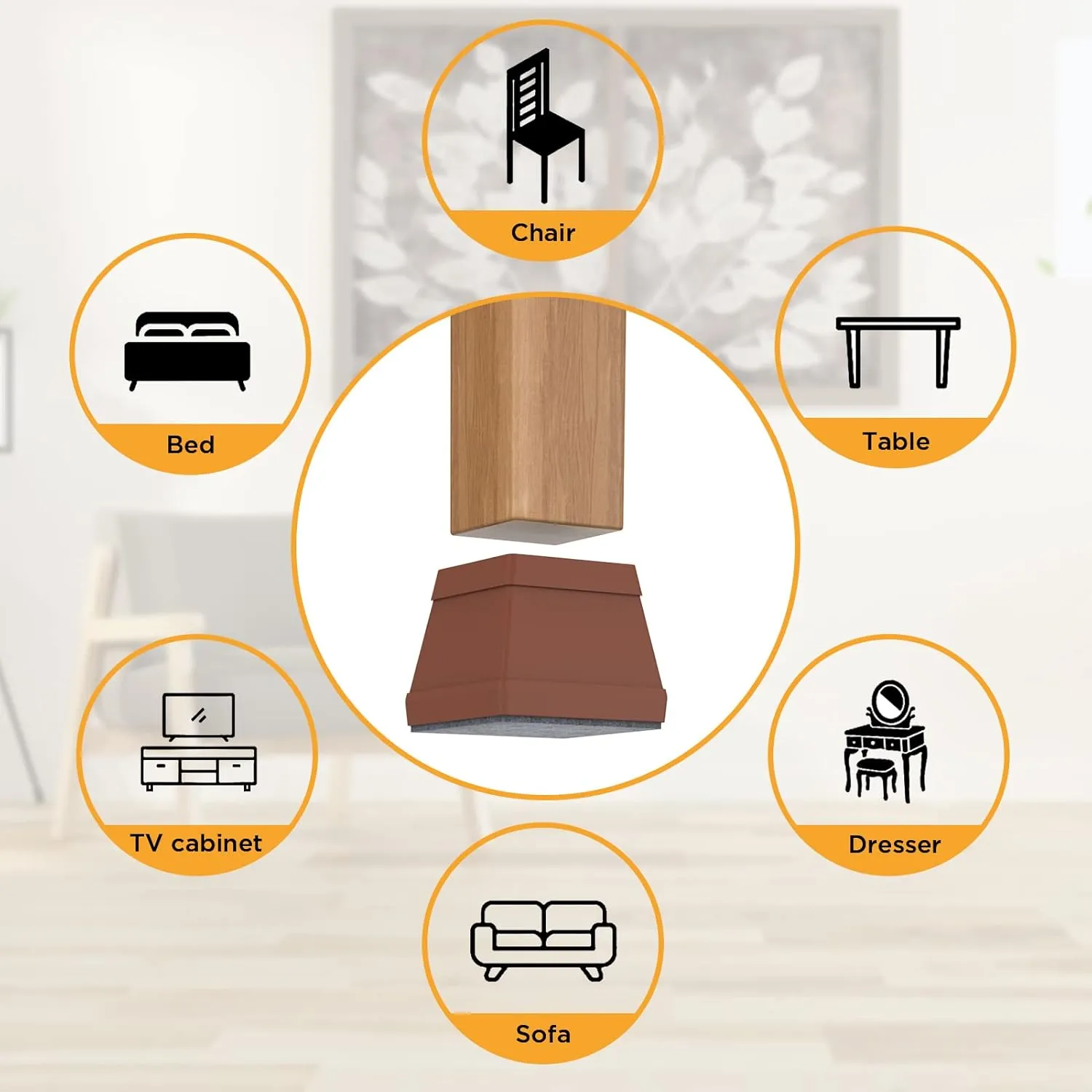 16 PCS Square Chair Leg Floor Protector, Silicone Chair Leg Cover, Furniture Leg Protectors with Felt, Mobile Table Leg pad, Protect The Floor from Scratches.1 1/2 in Brown.