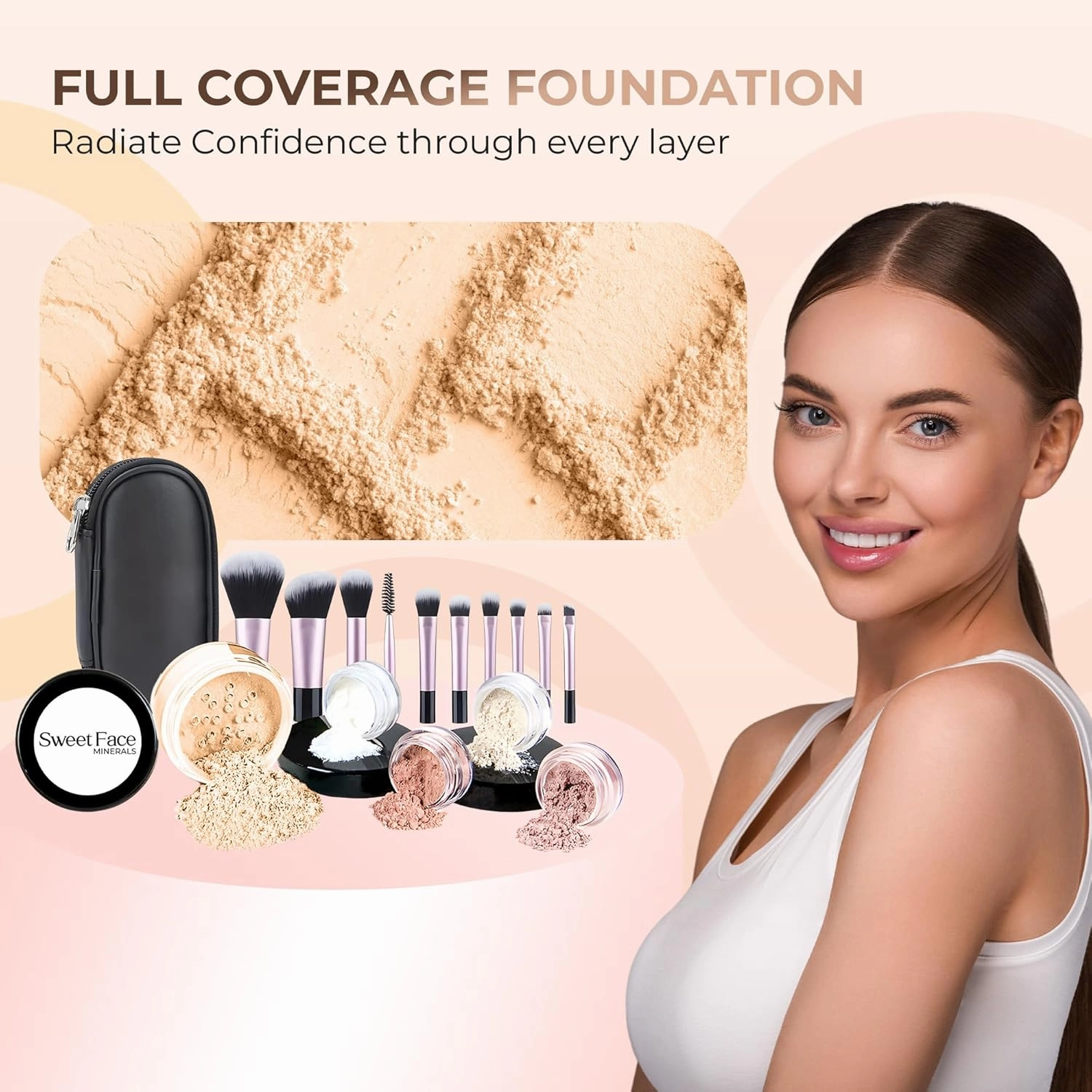 16pc STARTER KIT with 10 BRUSHES SET (FAIR 1) Mineral Makeup Bare Face Loose Powder Includes Matte Foundation, Veil Primer, Blush, Bronzer, Translucent Finishing Setting Powder SPF 30 Travel Size