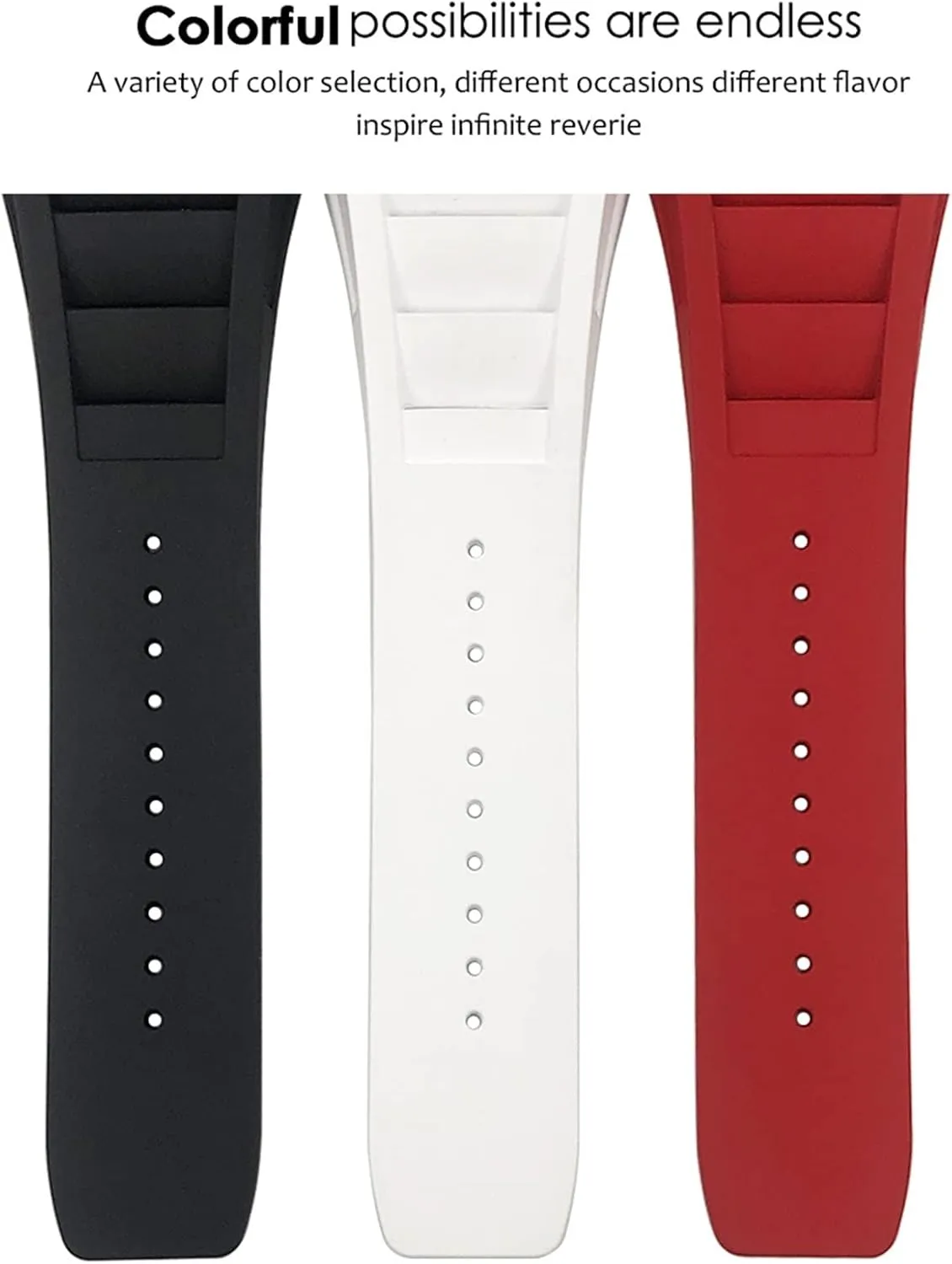 19mm rubber watchband replacement for richard mille rm035 011 055 030 black white red metal interface watch strap Origin China