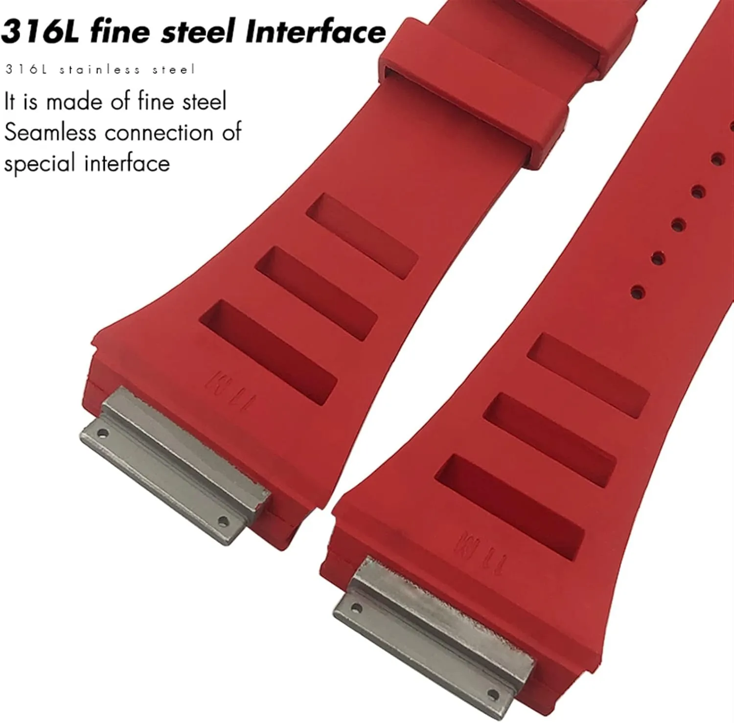 19mm rubber watchband replacement for richard mille rm035 011 055 030 black white red metal interface watch strap Origin China