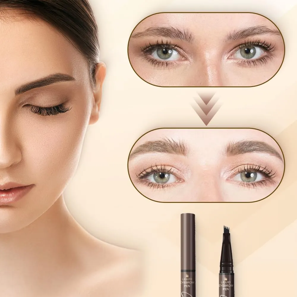 2 in 1 Eyebrow Pencil, 2025 New Magic Eyebrow Tattoo Pencil 4 Fork Tip, Waterproof Eyebrow Pen Microblading Eyebrow Pencils Natural Fine Stroke Eyebrow Pen (Dark Brown)