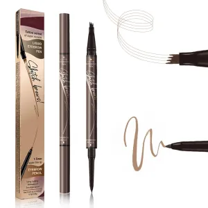 2 in 1 Eyebrow Pencil, 2025 New Magic Eyebrow Tattoo Pencil 4 Fork Tip, Waterproof Eyebrow Pen Microblading Eyebrow Pencils Natural Fine Stroke Eyebrow Pen (Dark Brown)