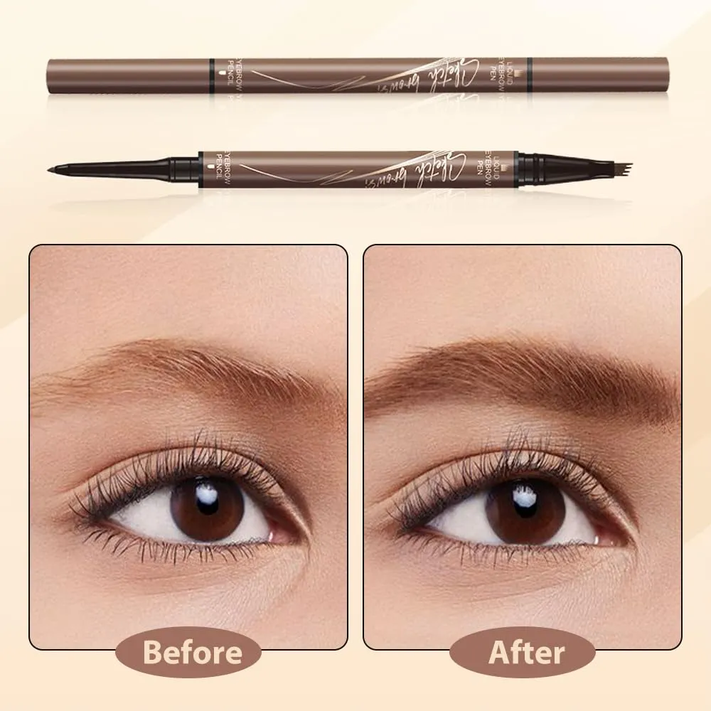 2 in 1 Eyebrow Pencil, 2025 New Magic Eyebrow Tattoo Pencil 4 Fork Tip, Waterproof Eyebrow Pen Microblading Eyebrow Pencils Natural Fine Stroke Eyebrow Pen (Dark Brown)