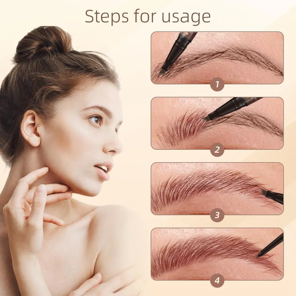2 in 1 Eyebrow Pencil, 2025 New Magic Eyebrow Tattoo Pencil 4 Fork Tip, Waterproof Eyebrow Pen Microblading Eyebrow Pencils Natural Fine Stroke Eyebrow Pen (Dark Brown)