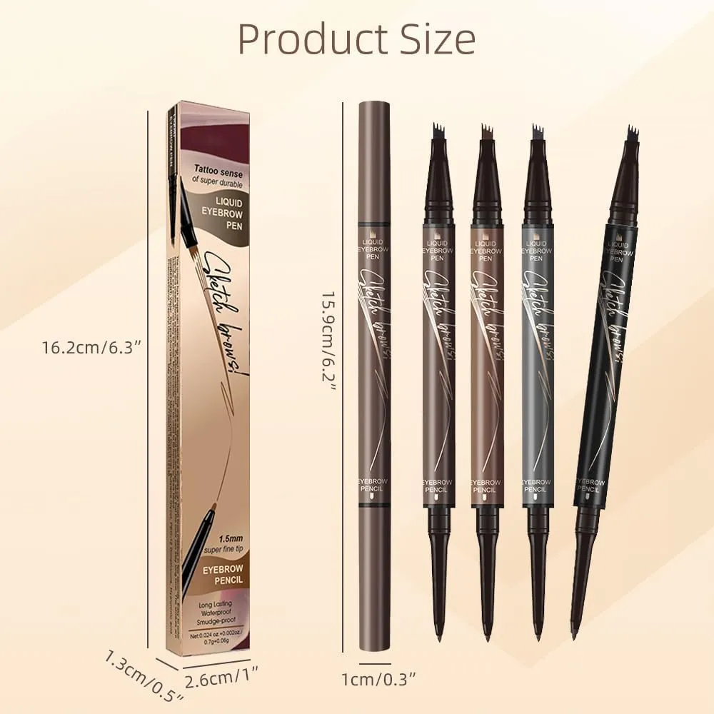 2 in 1 Eyebrow Pencil, 3D Microblading Eyebrow Pen, 4 Tip Eyebrow Magic Eyebrows, Natural Makeup Fine Stroke Eyebrows Pencil, Long-Lasting Waterproof Eyebrows Pencils for Women (Black, One Size)