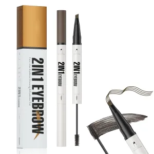 2-in-1 Eyebrow Pencil with Gel, 2025 New 3D Microblading Eyebrow Pen with 4 Tip & Eyebrow Brush, Waterproof Magic Eyebrow Pencil Makeup Long-Lasting Eyebrow Pen (Black brown)