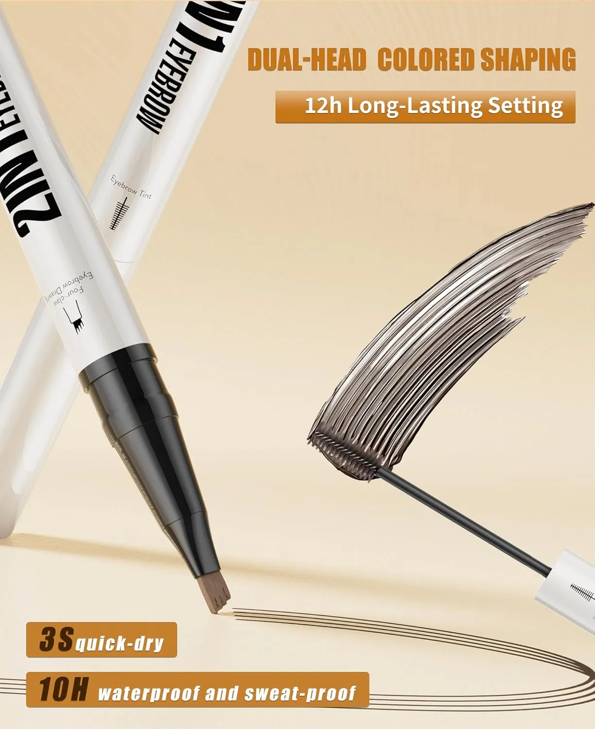 2-in-1 Eyebrow Pencil with Gel, 2025 New 3D Microblading Eyebrow Pen with 4 Tip & Eyebrow Brush, Waterproof Magic Eyebrow Pencil Makeup Long-Lasting Eyebrow Pen (Black brown)