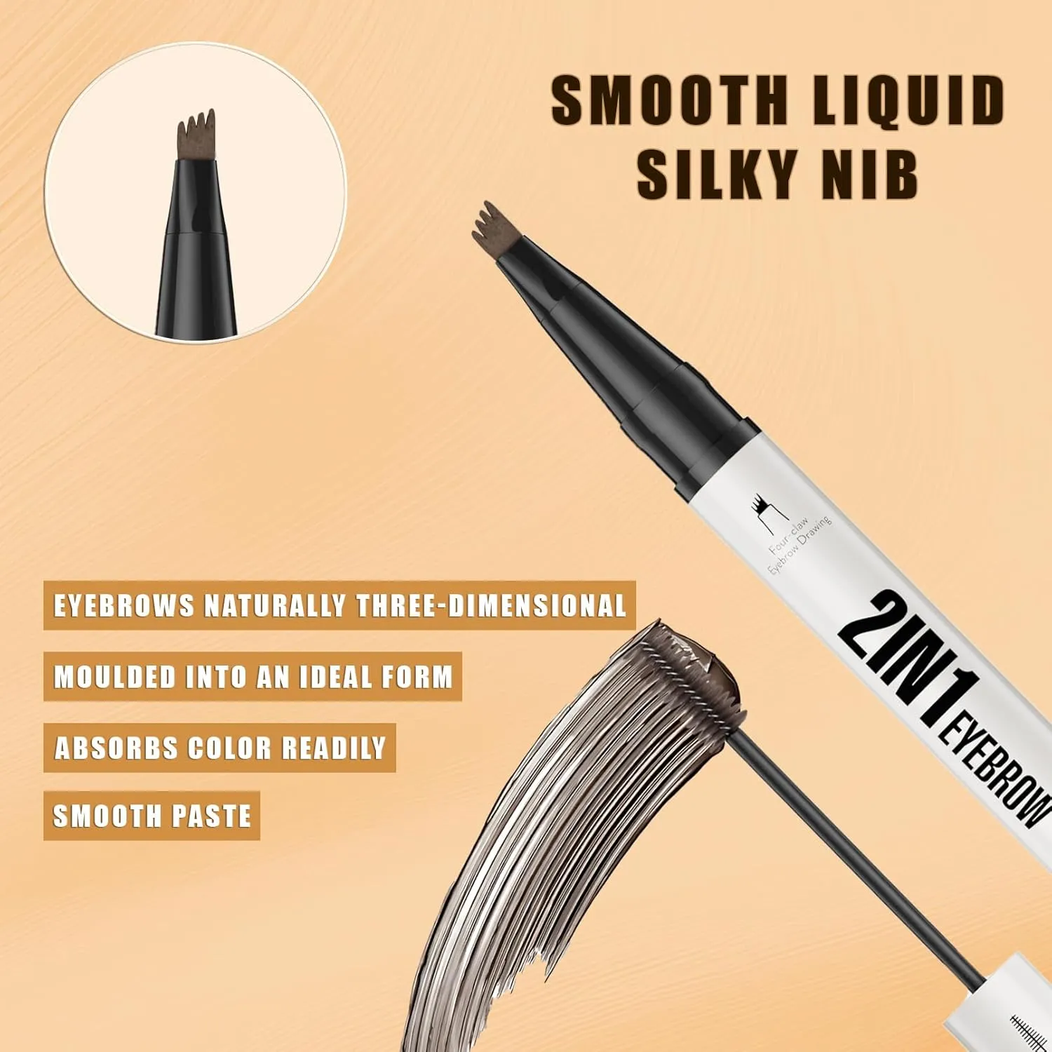 2-in-1 Eyebrow Pencil with Gel, 2025 New 3D Microblading Eyebrow Pen with 4 Tip & Eyebrow Brush, Waterproof Magic Eyebrow Pencil Makeup Long-Lasting Eyebrow Pen (Black brown)