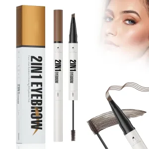 2-in-1 Eyebrow Pencil with Gel, 2025 New 3D Microblading Eyebrow Pen with 4 Tip & Eyebrow Brush, Waterproof Magic Eyebrow Pencil Makeup Long-Lasting Eyebrow Pen (Brown)