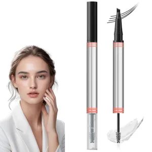 2-in-1 Eyebrow Pencil with Gel,2 PCS Waterproof Magic Eyebrow Pen,Dual-Ended 3D Microblading Eyebrow Pen with 4 Tip & Eyebrow Brush,Long-Lasting Natural Eyebrow Brush Tattoo Pencil (Black)