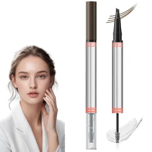 2-in-1 Eyebrow Pencil with Gel,2 PCS Waterproof Magic Eyebrow Pen,Dual-Ended 3D Microblading Eyebrow Pen with 4 Tip and Eyebrow Brush,Long-Lasting Natural Eyebrow Brush Tattoo Pencil (Dark Brown)