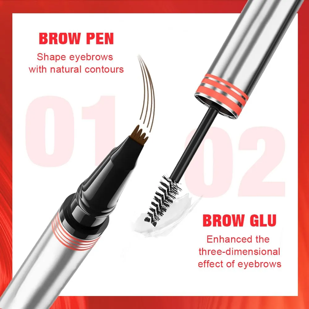2-in-1 Eyebrow Pencil with Gel,2 PCS Waterproof Magic Eyebrow Pen,Dual-Ended 3D Microblading Eyebrow Pen with 4 Tip and Eyebrow Brush,Long-Lasting Natural Eyebrow Brush Tattoo Pencil (Dark Brown)