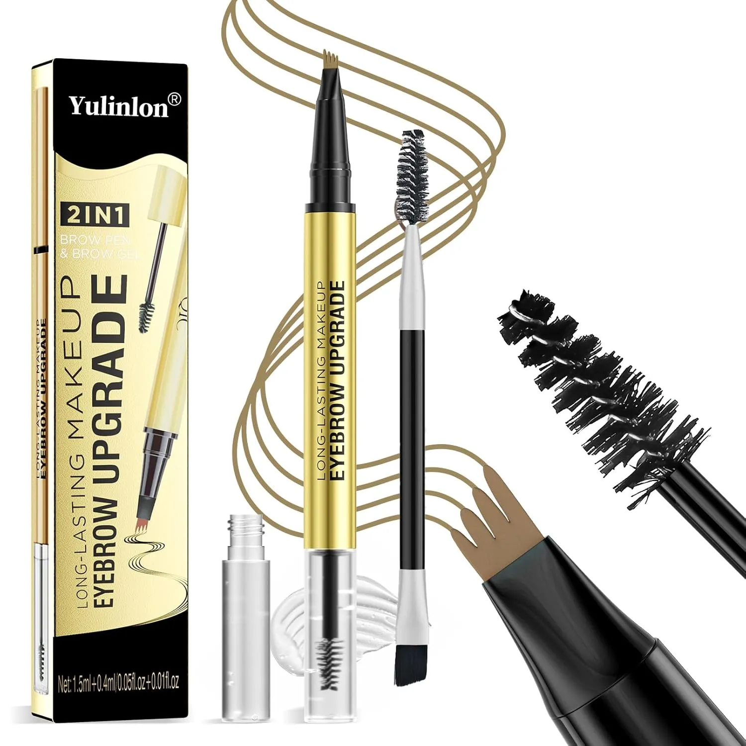 2 in 1 Long-Lasting Eyebrow Pencil and Brow Up-Grade Gel, Light Brown and Brown Shades (1#Light Brown)