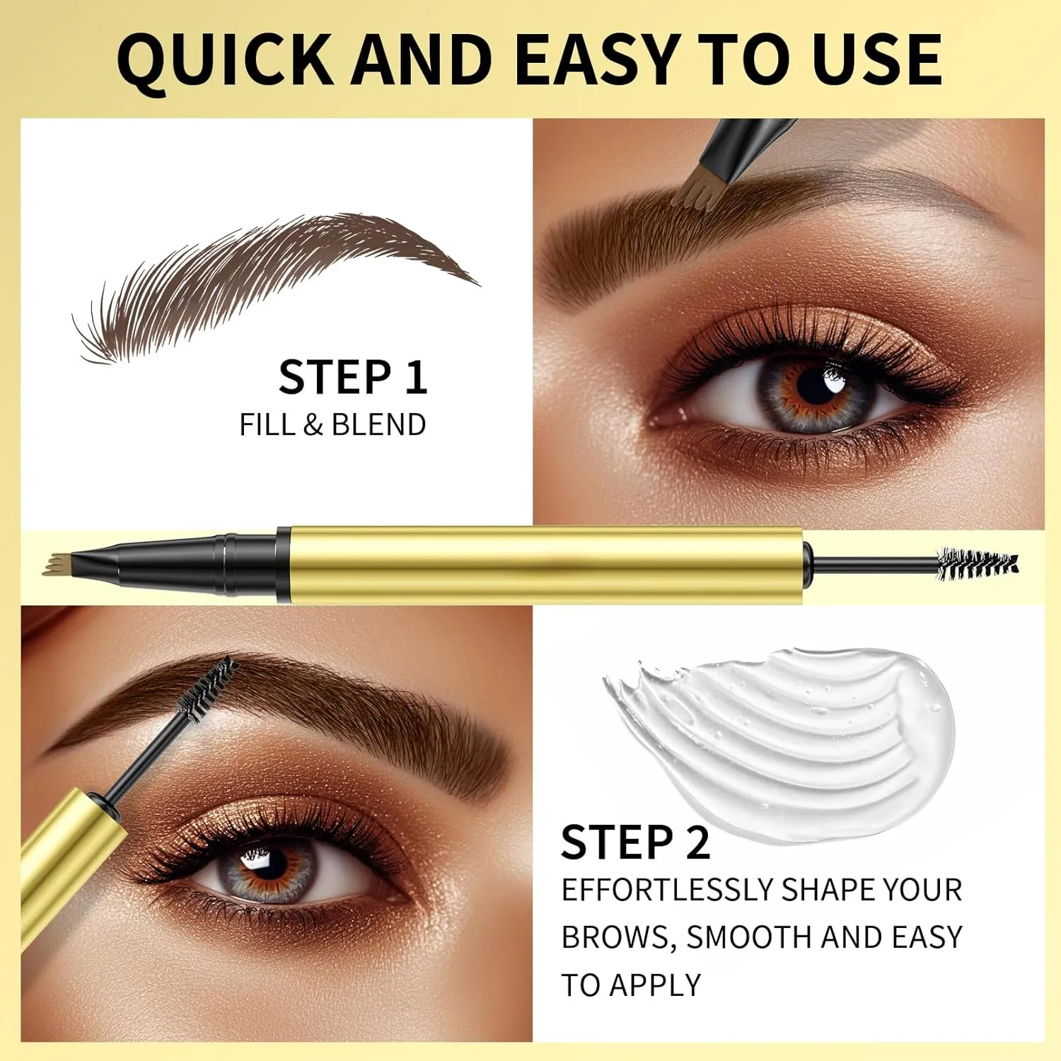 2 in 1 Long-Lasting Eyebrow Pencil and Brow Up-Grade Gel, Light Brown and Brown Shades (1#Light Brown)