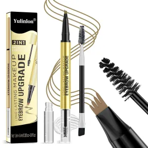 2 in 1 Long-Lasting Eyebrow Pencil and Brow Up-Grade Gel, Light Brown and Brown Shades (1#Light Brown)