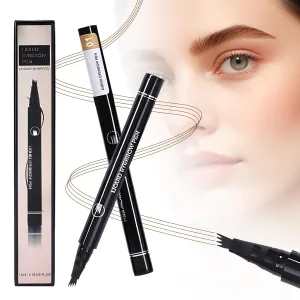 2 Packs 3D Waterproof Eyebrow Pen 4 Fork Tip Tattoo Pencil, 2025 New Long-Lasting Waterproof Makeup Eyebrow Pencil, Easy to Use Eyebrow Pen (Light Brown)